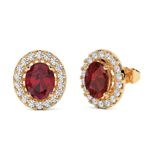 1.10ct Oval Red Ruby and Diamond Halo Earrings