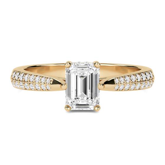 Knife Edge Emerald and Round Diamond Vintage Ring