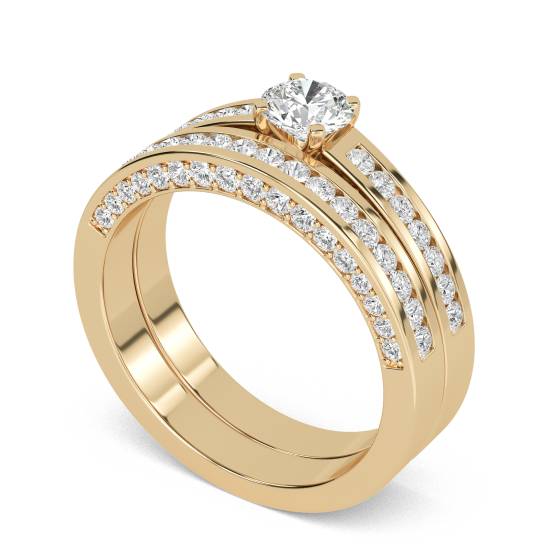 Round Diamond Shoulder Set Ring With Matching Band