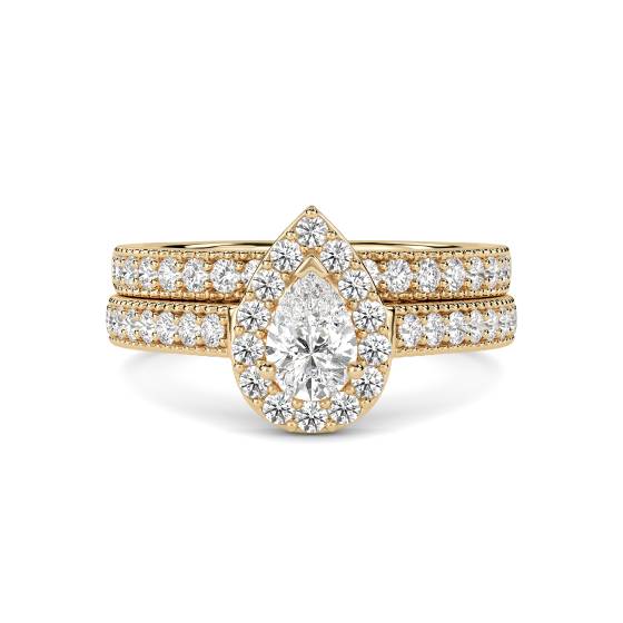 Pear Diamond Shoulder Set Ring With Matching Band