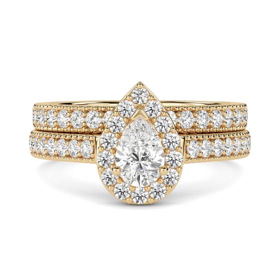 Pear Diamond Shoulder Set Ring With Matching Band