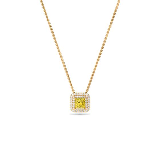 Fancy Yellow Cushion Diamond Halo Pendant