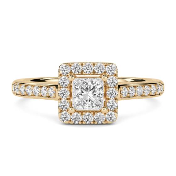 Princess Diamond Single Halo Shoulder Set Ring