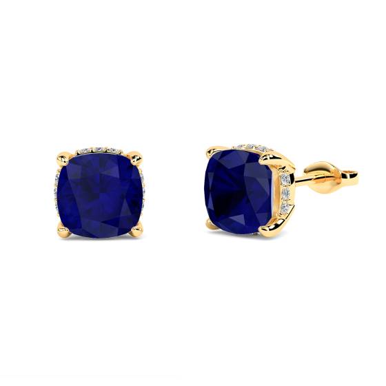 Cushion Blue Sapphire Diamond Earrings