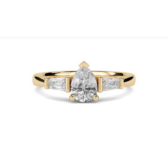Modern Pear and Baguette Diamond Trilogy Ring