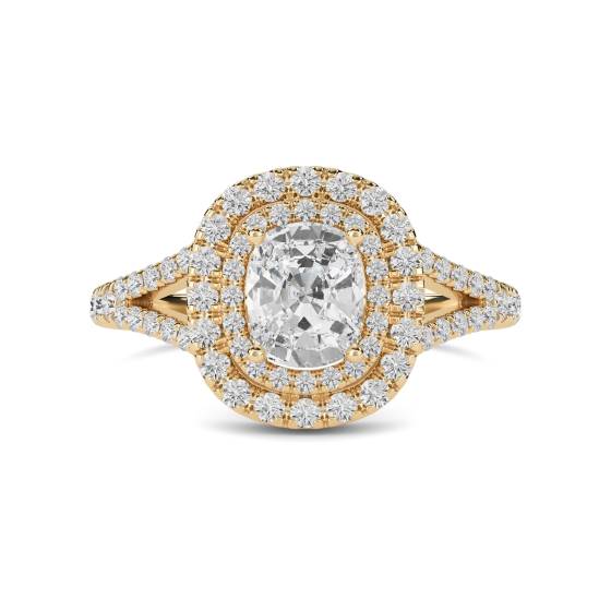 Cushion Diamond Double Halo Shoulder Set Ring