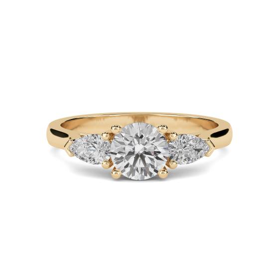GIA Certified 1.00ct SI1/F Natural Round Diamond Trilogy Ring in 18k Yellow/White Gold