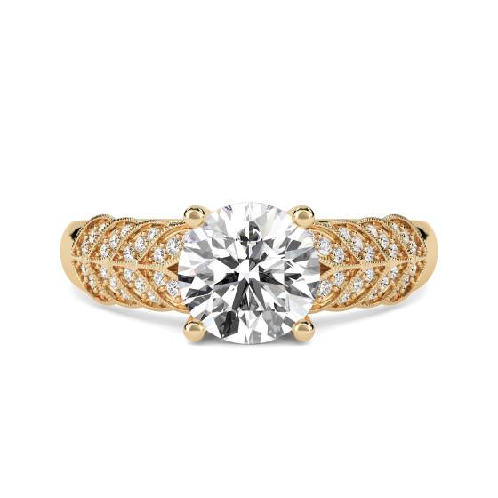 Knife Edge Leaf Motif Round Diamond Vintage Ring