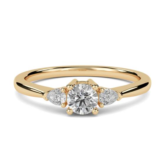 Elegant Round and Pear Diamond Trilogy Ring
