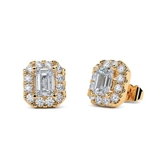 Emerald and Round Diamond Cluster Earrings