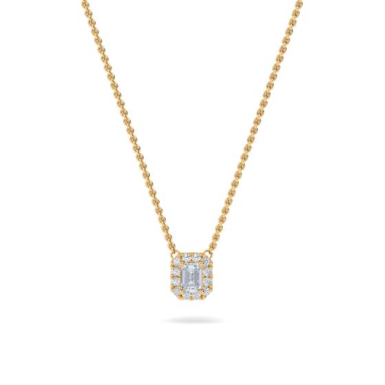 Emerald and Round Diamond Halo Pendant