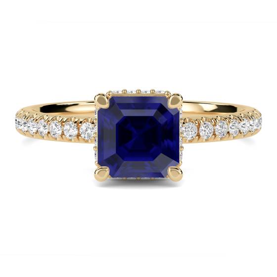 Asscher Blue Sapphire Gemstone Halo Ring