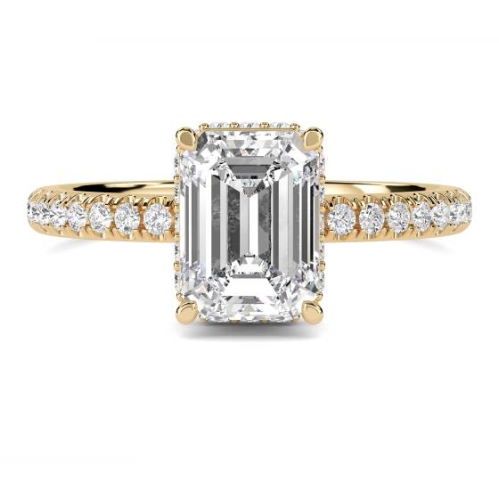 Emerald Diamond Hidden Halo Shoulder Set Ring