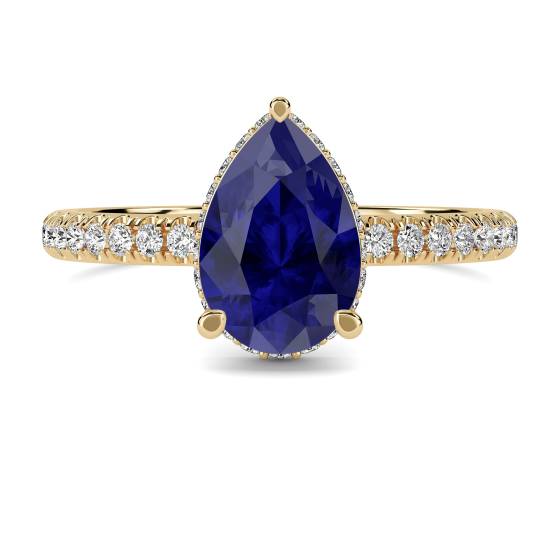 Pear Blue Sapphire Gemstone Halo Ring