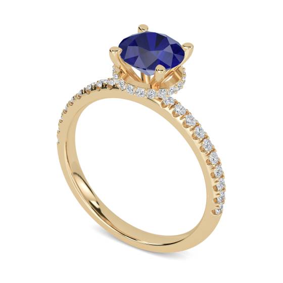 Round Blue Sapphire Gemstone Halo Ring
