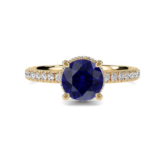 Round Blue Sapphire Gemstone Halo Ring