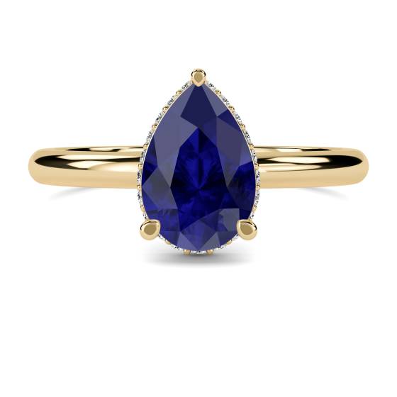 Pear Blue Sapphire Gemstone Halo Ring