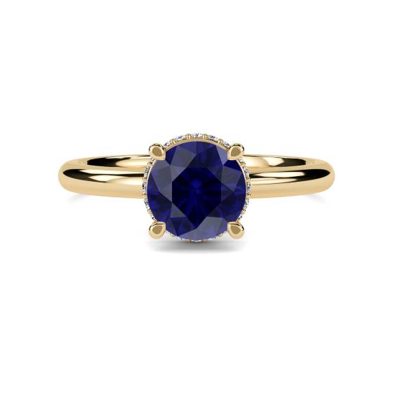 Round Blue Sapphire Gemstone Halo Ring