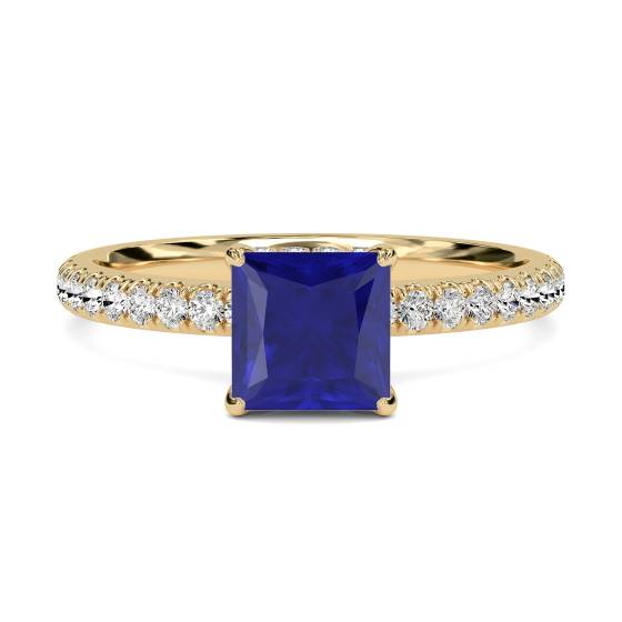 Princess Blue Sapphire Gemstone Halo Ring