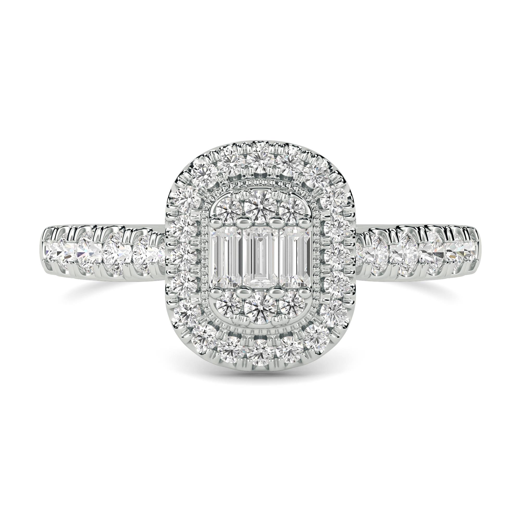 0.50ct VS/F-G Baguette Natural Diamond Halo Shoulder Set Ring