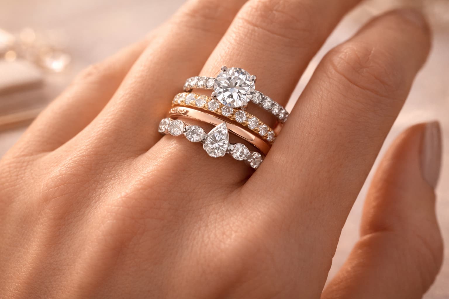 How to wear stacked engagement rings